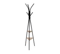 Miroytengo Perchero de Pie Jano 6 colgadores y 2 Estantes Estilo Industrial Color Negro 175 cm Black -