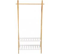 Perchero de Pie Madera Blanco Estructura de Bambu Resistente y Baldas de Madera Estilo Nordico