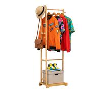 Perchero de pie para entrada y pasillo, barra para ropa, ganchos, bambú