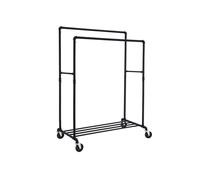 SONGMICS Perchero Burro de Doble Barra, Marco Metálico, 59 x 100 x 162 cm, Burro de Ropa con Estante de Almacenamiento y Ruedas, 2 Ruedas con Freno, Carga de 110 kg, Negro HSR60B