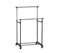 Perchero Doble de pie. Burro con ruedas doble de metal extensible. Medidas: 43 x 80 x 90 cm.