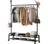 Perchero estable, soporte para abrigos con ruedas, perchero de pie de metal con ganchos, barra para ropa portátil, perchero móvil con estante, 150x173 cm (Color: )