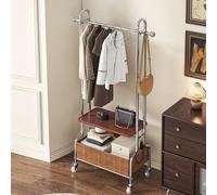 Perchero independiente en forma de T resistente con ruedas, barra de metal para colgar ropa para dormitorio, lavandería y sala de estar