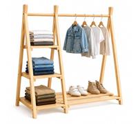 Relaxdays Perchero Infantil de Pino con Barra y Estante, Natural