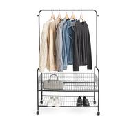 Perchero móvil Relaxdays, 2 estantes, Barra para Ropa, Ganchos, HBT 165 x 90 x 30 cm, rollador, Negro