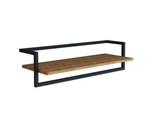 Perchero mural evje con estante acero 80x30x20cm - efecto madera/negro [en.casa]