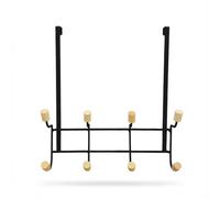 Perchero para Puerta de Metal Negro con 8 Ganchos de Madera 30×27 cm