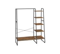 VASAGLE Burro Perchero, Perchero con Zapatero, 5 Estantes de Almacenamiento, 6 Ganchos Laterales, Dormitorio, Sala de Estar, Pasillo, Diseño Industrial, Marrón Rústico y Negro Mate RGR116B01