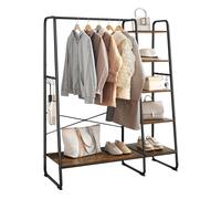 VASAGLE perchero para ropa, perchero con zapatero, estante de almacenamiento de 5 niveles, 6 ganchos laterales, para dormitorio, sala de estar, marrón rústico y negro marrón rústico y negro