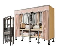 Perchero plegable con rueda y cubierta, armario portátil resistente para dormitorio, estante de almacenamiento de ropa independiente