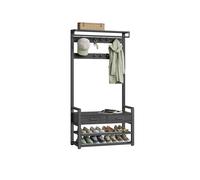 VASAGLE Perchero Recibidor, Mueble de Entrada con 10 Ganchos Extraíbles, 2 Cajones, Banco Zapatero, Diseño Separable, 30 x 80,4 x 181,6 cm, Gris Carbón y Negro Tinta HSR429B04