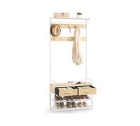 VASAGLE Perchero Recibidor, Mueble de Entrada con 10 Ganchos Extraíbles, 2 Cajones, Banco Zapatero, Diseño Separable, 30 x 80,4 x 181,6 cm, Roble Dorado y Blanco Mate HSR429YA01
