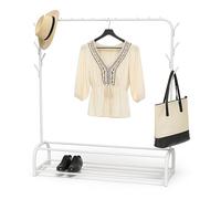 Perchero Relaxdays, 3 en 1, con Barra para Abrigos, 2 estantes y 8 Ganchos, 158 x 110 x 40 cm, Metal, Blanco