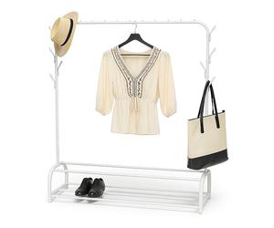 Perchero Relaxdays, 3 en 1, con Barra para Abrigos, 2 estantes y 8 Ganchos, 158 x 110 x 40 cm, Metal, Blanco