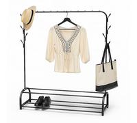 Perchero Relaxdays, 3 en 1, con Barra para Ropa, 2 estantes y 8 Ganchos, (H x B x T): 158 x 110 x 40 cm, Metal, Negro