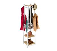 Perchero Relaxdays, 3 estantes y 8 Ganchos, HBT: 181 x 43 x 43 cm, Perchero con Cesta, recibidor, Metal, Blanco-Natural
