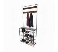 Perchero Relaxdays, 4 estantes para Zapatos, 2 hileras de Ganchos, Perchero 190 x 80 x 30 cm, Hierro, Negro/marrón
