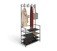 Perchero Relaxdays, 4 estantes para Zapatos, 8 Ganchos Dobles, Pasillo, Perchero Libre HBT 150 x 61 x 27,5 cm, Negro