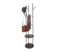 Perchero Relaxdays, 8 Ganchos, 2 estantes, H x P: 175 x 40 cm, Perchero, Hierro y MDF, Negro/marrón Oscuro