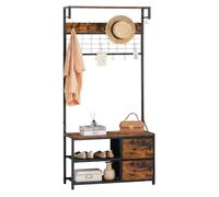 Perchero Relaxdays con Banco, repisa Zapatero y 2 cajones, Metal Efecto Madera, 176×80×30 cm, marrón