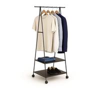 Perchero Relaxdays, con Ruedas y 2 estantes, (H x An x F): 160 x 55 x 42 cm, Metal, Tejido no Tejido, Negro