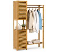 Relaxdays Perchero de bambú Natural, 164 x 99 x 29 cm | 2 compartimentos con puertas de lamas, barra y ganchos