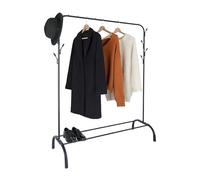 Perchero Relaxdays, HxBxT: 148 x 110 x 40 cm, Estante, Ganchos y Barra para Ropa, Metal, Perchero, Negro