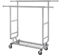 Perchero resistente para ropa, con doble barra para colgar prendas, ideal para colgar ropa. Perchero ajustable en altura y extensible en longitud, con espacio de almacenamiento en la parte inferior. C