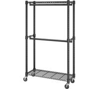 Perchero resistente para ropa, con doble barra para colgar prendas, y estante de almacenamiento en la parte inferior y superior. Perchero móvil para colgar ropa, con tubo de acero de 2,5 cm de diámetr