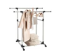 Perchero rodante Relaxdays, Doble Barra para Ropa, Altura Ajustable 90-160 cm, Ancho 93-157 cm, Plata/Negro