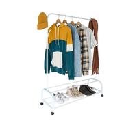 Perchero rodante Relaxdays, HxBxT: 160 x 110 x 40 cm, 2 estantes, Ganchos Laterales, Hierro, Carro de Ropa, Blanco