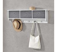 Perchero Wandmontable Horsens, 100x20x30 cm, con 3 cajas de almacenamiento, 5 ganchos y ganchos para abrigos. Capacidad máxima: 15 kg. Color: blanco/gris