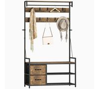 Perchero Zapatero con Banco Zapatero Doble 10 Ganchos Ajustables 2 Cajones y Barra Colgante 100x40x180 cm Marrón Rústico marrón