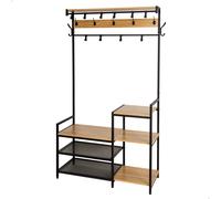 Perchero Zapatero Industrial con 4 Estantes y 15 Ganchos, 102x40x180 Cm, Negro
