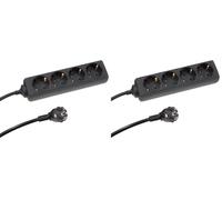 Perel Bloque multiplicado, 4 enchufes Schuko (Tipo F), 1.5 m, 3g1.5, Uso Interior, Negro (Paquete de 2)