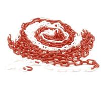 Perel Cadena de barrera roja blanca 10 m, plástico, cadena de seguridad para interiores y exteriores, cadena de señalización para obra, zona de aparcamiento, almacén, terreno o evento
