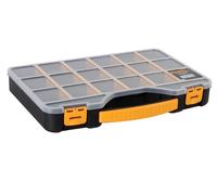 Perel Caja de almacenamiento, máx. 20 comp., 16 separadores, transparente, apilable, negro/amarillo