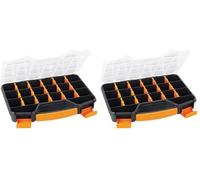 Perel Caja de almacenamiento, máx. 20 compartimentos, 16 separadores, transparente, cubierta apilable, 327 x 258 x 47 mm, negro/naranja (Paquete de 2)