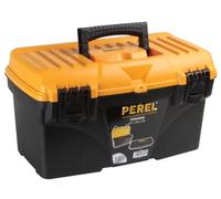 Perel Caja de herramientas 25,7L con bandeja extraíble, toolbox de plástico con asa plegable y cierres de plástico, maletín para herramientas 43,2 x 25 x 23,8 cm