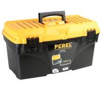 Perel caja de herramientas 43,5L con bandeja extraíble, toolbox de plástico con asa plegable y cierres de plástico, maletín herramientas 53,5 x 29,1 x 28 cm
