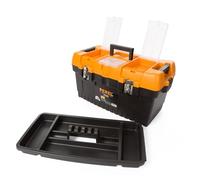 Perel caja de herramientas 54 litros, maletin herramientas grande con bandeja extraible, 3 organizadores en tapa, cierres metalicos, asa plegable, negro naranja 56,4 x 31 x 31 cm