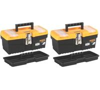 Perel caja de herramientas 6,8 litros, caja de herramientas compacta con bandeja extraíble, 2 organizadores en la tapa, cierre metálico, asa plegable, negro naranja 32 x 15,5 x 13,9 cm (Paquete de 2)
