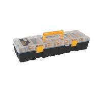 Perel Caja de surtido, caja de almacenamiento de plástico, máx. 9 compartimentos con 8 separadores ajustables, tapa transparente, apilable, con asa, para tornillos tuercas clavos y piezas pequeñas