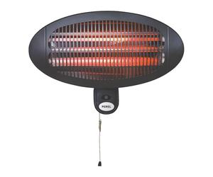 Perel Calefactor de terraza 2000W cuarzo, IP34 resistente al agua, montaje mural con cordón, 3 niveles de calor, inclinable 45°, calefactor exterior para terraza balcón porche jardín negro