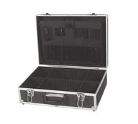 Perel Tools Maletín herramientas aluminio negro, separadores extraíbles, cierre con llave, 2 llaves