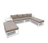 Perel Conjunto de jardín Aluminio Gris, Mueble Exterior 8 Personas con Cojines y Mesa Auxiliar, Almacenamiento Compacto 125 x 68 cm, Resistente a la Intemperie para balcón terraza jardín