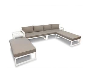 Perel Conjunto de jardín Aluminio Gris, Mueble Exterior 8 Personas con Cojines y Mesa Auxiliar, Almacenamiento Compacto 125 x 68 cm, Resistente a la Intemperie para balcón terraza jardín