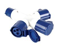 Perel Tools Divisor de 3 vías 16 A/230 V 3500 W CEE a 3 x CEE uso interior y exterior azul