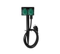 Perel Enchufe Exterior con pincho de Tierra, 2 Tomas Tipo F con Tapas, IP44 Resistente a Salpicaduras, Cable H07RN-F 3G1.5 de 1,5 m, Distribuidor de energía para iluminación y Herramientas de jardín