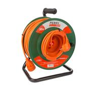 Perel Extensión electrónica sobre enrollamiento, uso interior, tierra alemana, protección térmica, 50 m, 3g1.5, naranja/verde
